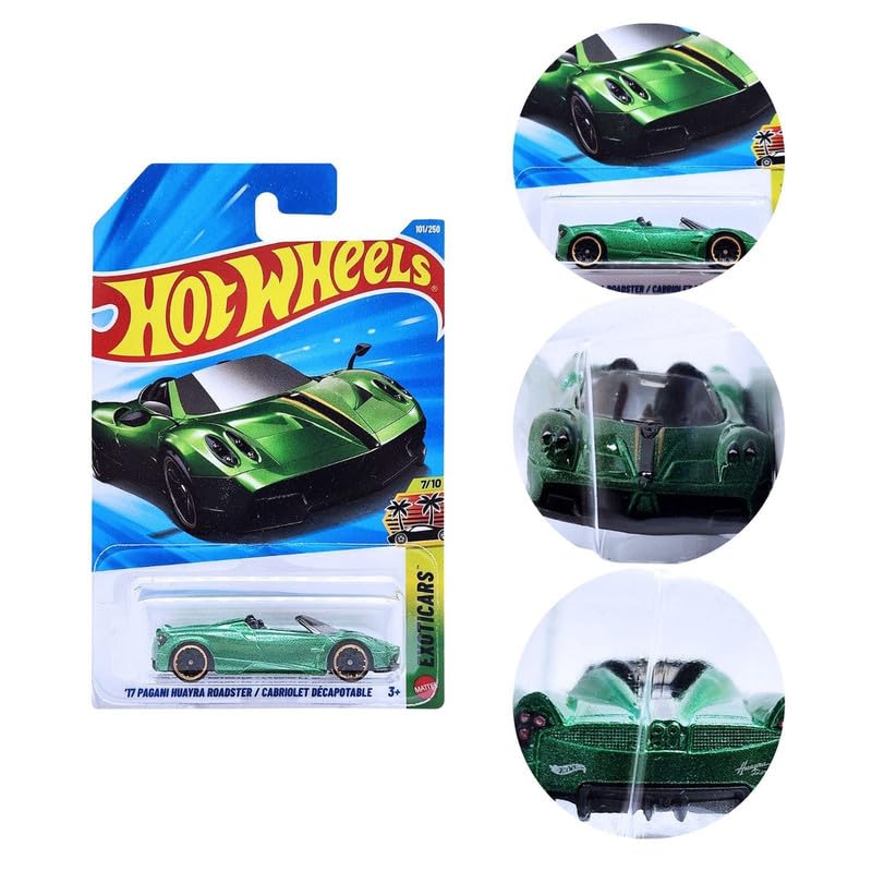 Hot Wheels '17 Pagani Huayra Roadster Die-Cast Toy Vehicle, Exoticars 7/10, 101/250 (Green) - image 3