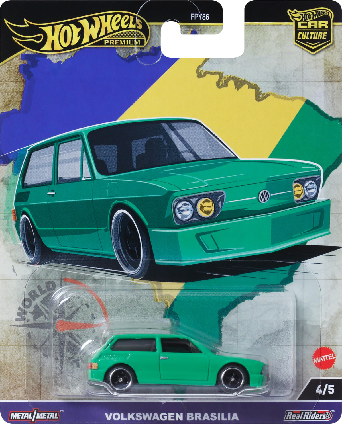 Hot Wheels Premium Car Culture Collectible Toy Car, 1:64 Scale Die-Cast VW Brasilia T9678, World Tour Vehicle with Real Riders Tires - image 18