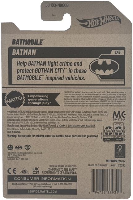 Hot Wheels Batmobile Batman 1/5 (Grey) 4/250 Ages 3+