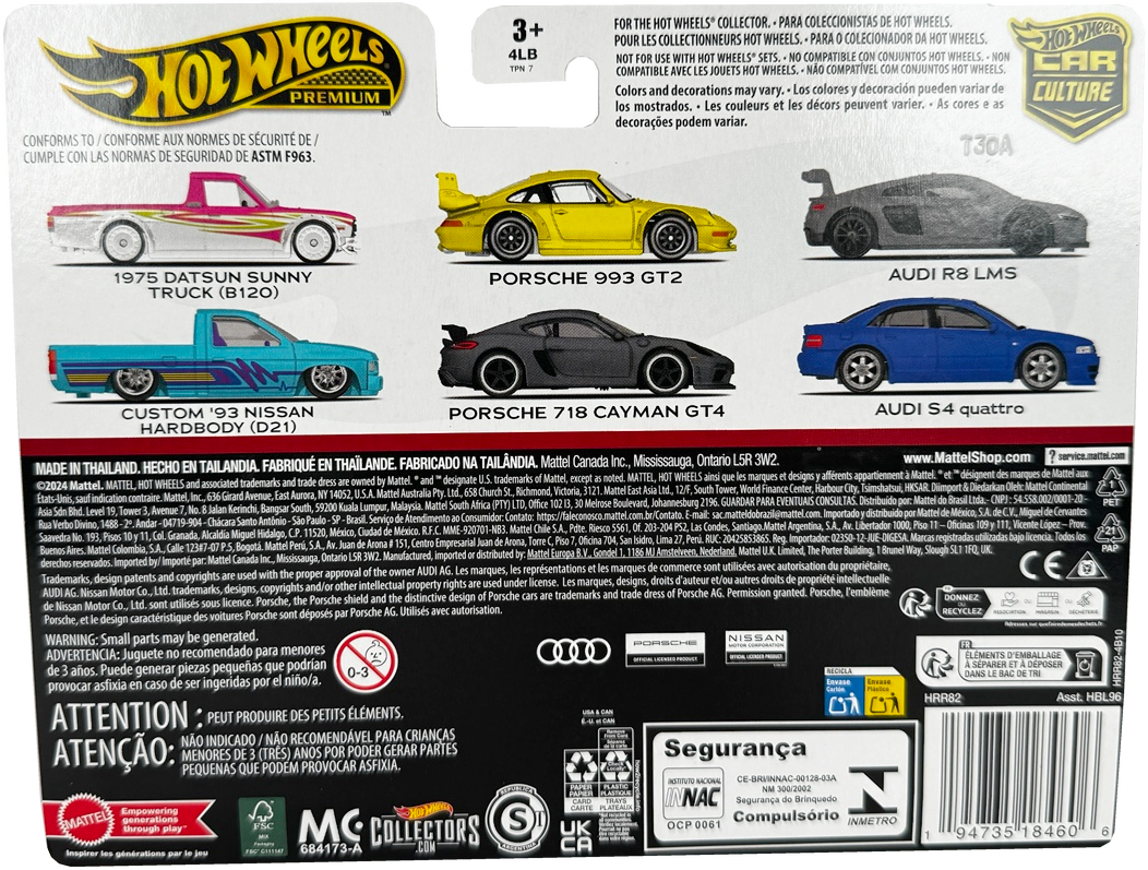 Hot Wheels HRR82 Premium 2 Pack Porsche 993 GT2/ Porsche 718 Cayman GT4 Vehicle Toy Minicar 3 Years Old and Up Multi