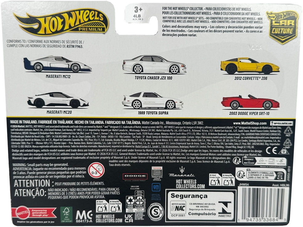 Hot Wheels Premium Car Culture 2-Pack 2003 Dodge Viper SRT-10 & 2012 Corvette Z06, JHW54