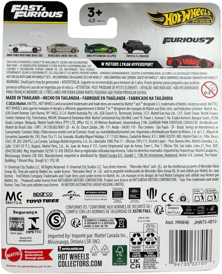 Hot Wheels Cars Premium Fast & Furious W Motors Lykan Hypersport, JHW70
