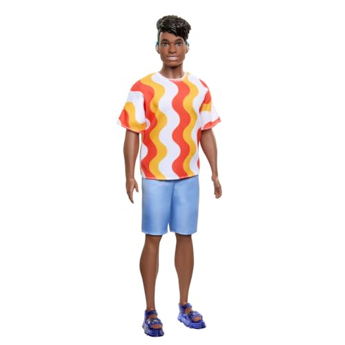 Barbie Fashionistas Ken Doll #220 with Behind-the-Ear Hearing Aids & Broad Body Wearing a Removable Orange Patterned Shirt, Shorts & Jelly Sandals - image 13