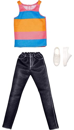 Barbie Fashion Pack Ken HJT24 Clothes Set for Ken Doll Black Jeans Trousers + Striped Tank Top and White Sneakers - image 1