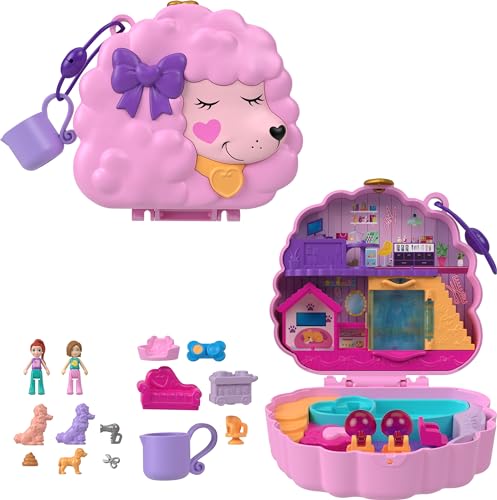 Polly Pocket Compact Playset, Groom & Glam Poodle Set with 2 Micro Dolls, Color Change & Water Play - image 2