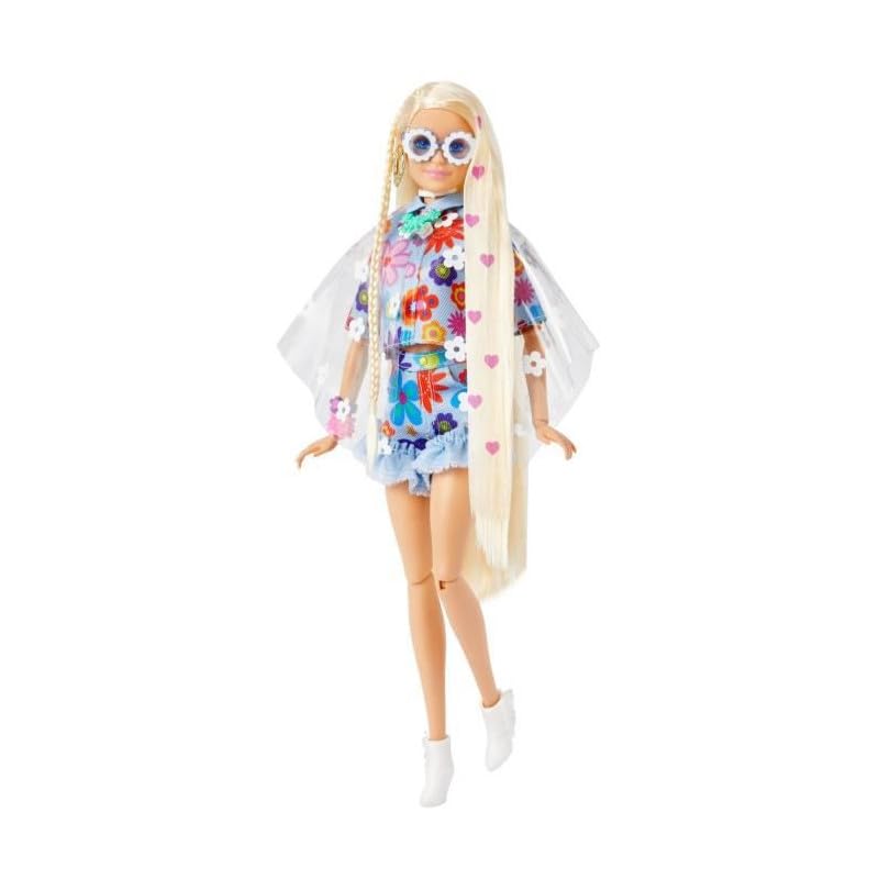 Barbie Extra Doll and Accessories with Extra-Long Blonde Hair Wearing Floral Outfit & Poncho with Pet Bunny - image 10