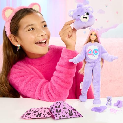 Barbie Cutie Reveal Doll & Accessories, Care Bears Series with Share Bear Plush Costume & 10 Surprises Including Color Change & Mini Bear - image 5