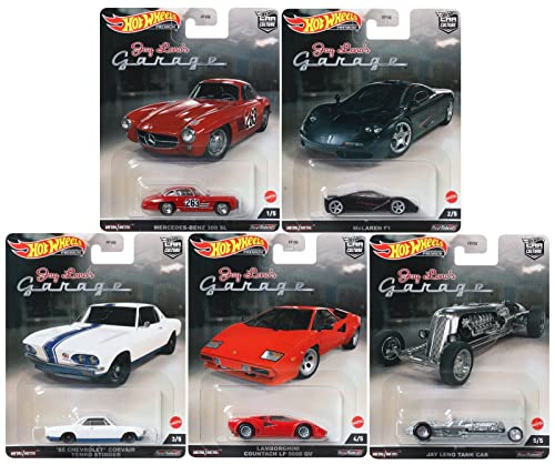 Hot Wheels Car Culture 2022 Jay Leno’s Garage Complete 5‑Pack (FPY86‑957N) | Mercedes‑Benz 300 SL, McLaren F1, ’66 Corvair Yenko Stinger, Lamborghini Countach & Jay Leno Tank Car | 1:64 Die‑Cast - image 1