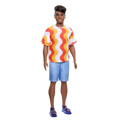 Barbie Fashionistas Ken Doll #220 with Behind-the-Ear Hearing Aids & Broad Body Wearing a Removable Orange Patterned Shirt, Shorts & Jelly Sandals - image 15