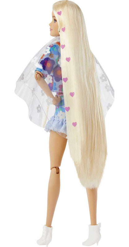 Barbie Extra Doll and Accessories with Extra-Long Blonde Hair Wearing Floral Outfit & Poncho with Pet Bunny - image 15