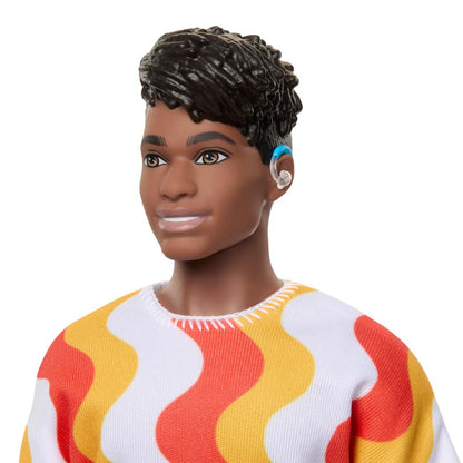 Barbie Fashionistas Ken Doll #220 with Behind-the-Ear Hearing Aids & Broad Body Wearing a Removable Orange Patterned Shirt, Shorts & Jelly Sandals - image 9