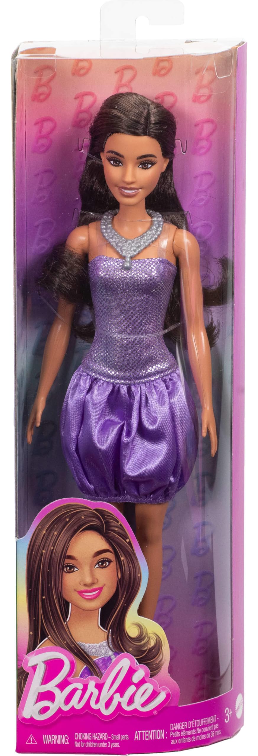Barbie Fashionistas Doll #234 with Brown Hair, Wearing Sequined Purple Bubble Dress with Satiny Skirt, Silvery Necklace and Heels - image 16