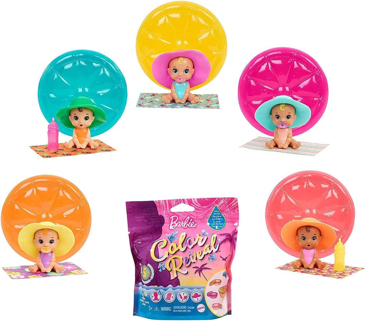 Barbie Color Reveal Baby Doll Sand & Sun Series (Bundle of 3) | 5 Surprise Reveals per Doll, Floatable Fruit Case & Accessories, Ages 3–9 - image 4