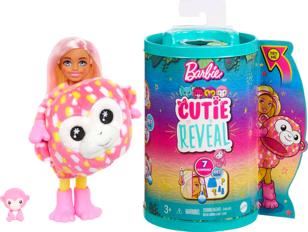 Barbie Cutie Reveal Chelsea Small Doll, Jungle Series Monkey Plush Costume, 7 Surprises Including Mini Pet & Color Change - image 1