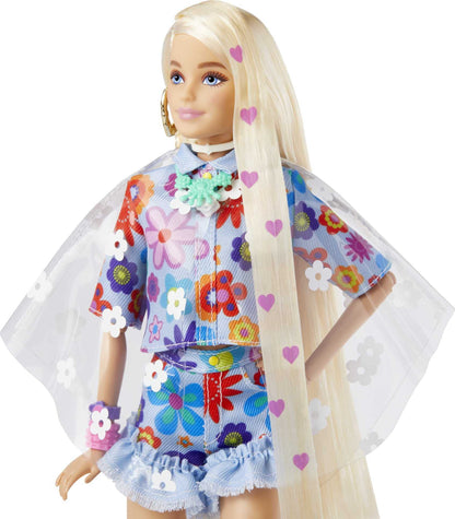 Barbie Extra Doll and Accessories with Extra-Long Blonde Hair Wearing Floral Outfit & Poncho with Pet Bunny - image 7