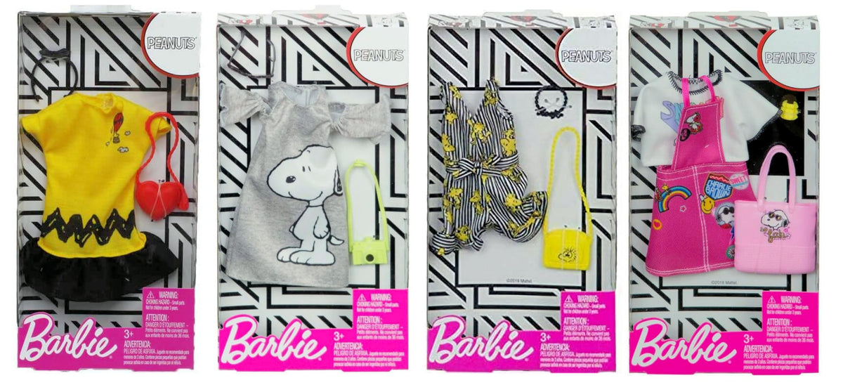 Barbie Fashion Peanuts Character Outfit Set – Bundle of 4 Clothing Packs with Accessories | Fits Most Dolls | Snoopy & Friends Themed Wardrobe | Ages 3+ - image 1