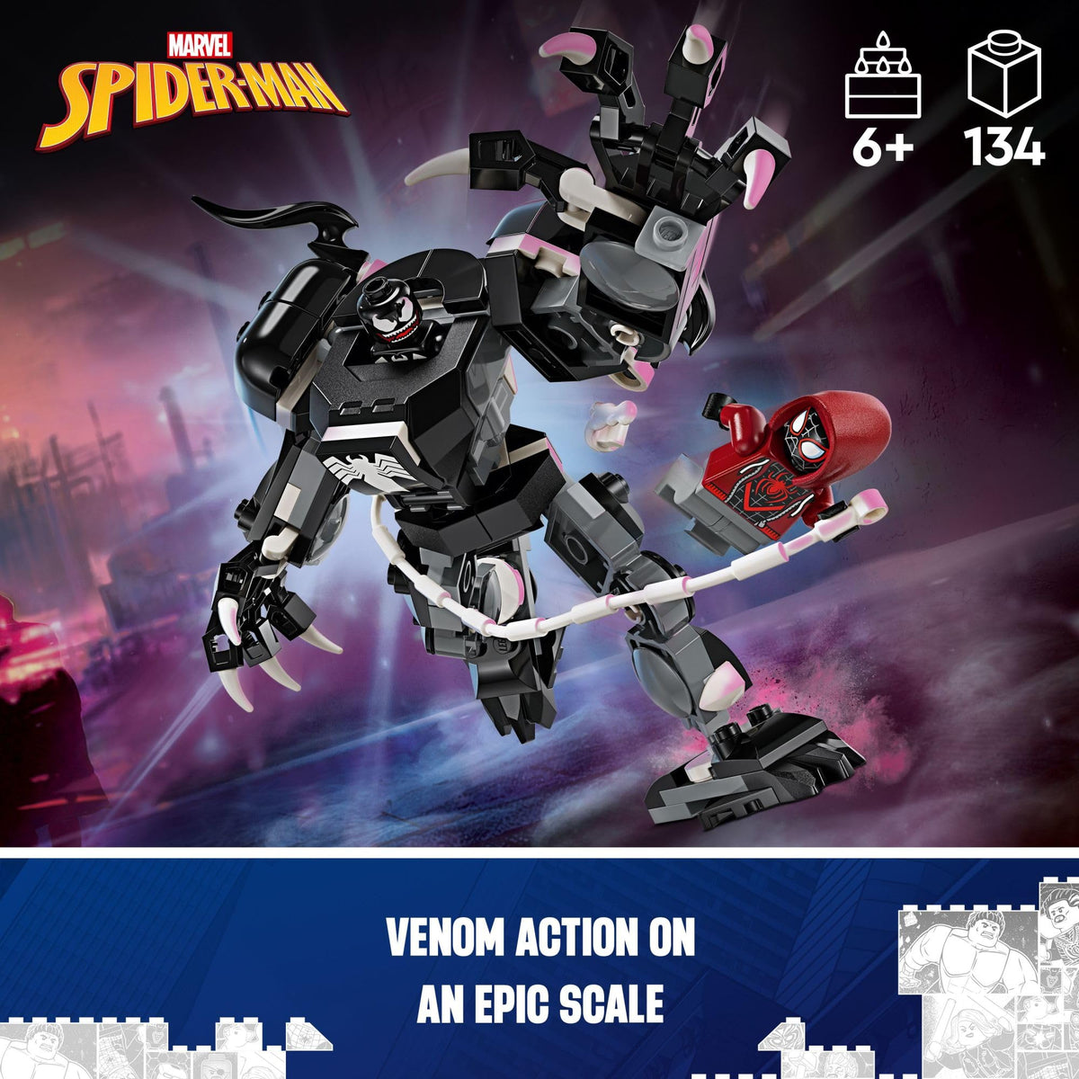 LEGO Marvel Venom Mech Armor vs. Miles Morales, Posable Action for Kids, Marvel Building Set with Minifigures, Travel Toy, Super Hero Battle Gift for Boys and Girls Aged 6 and Up, 76276 - image 6