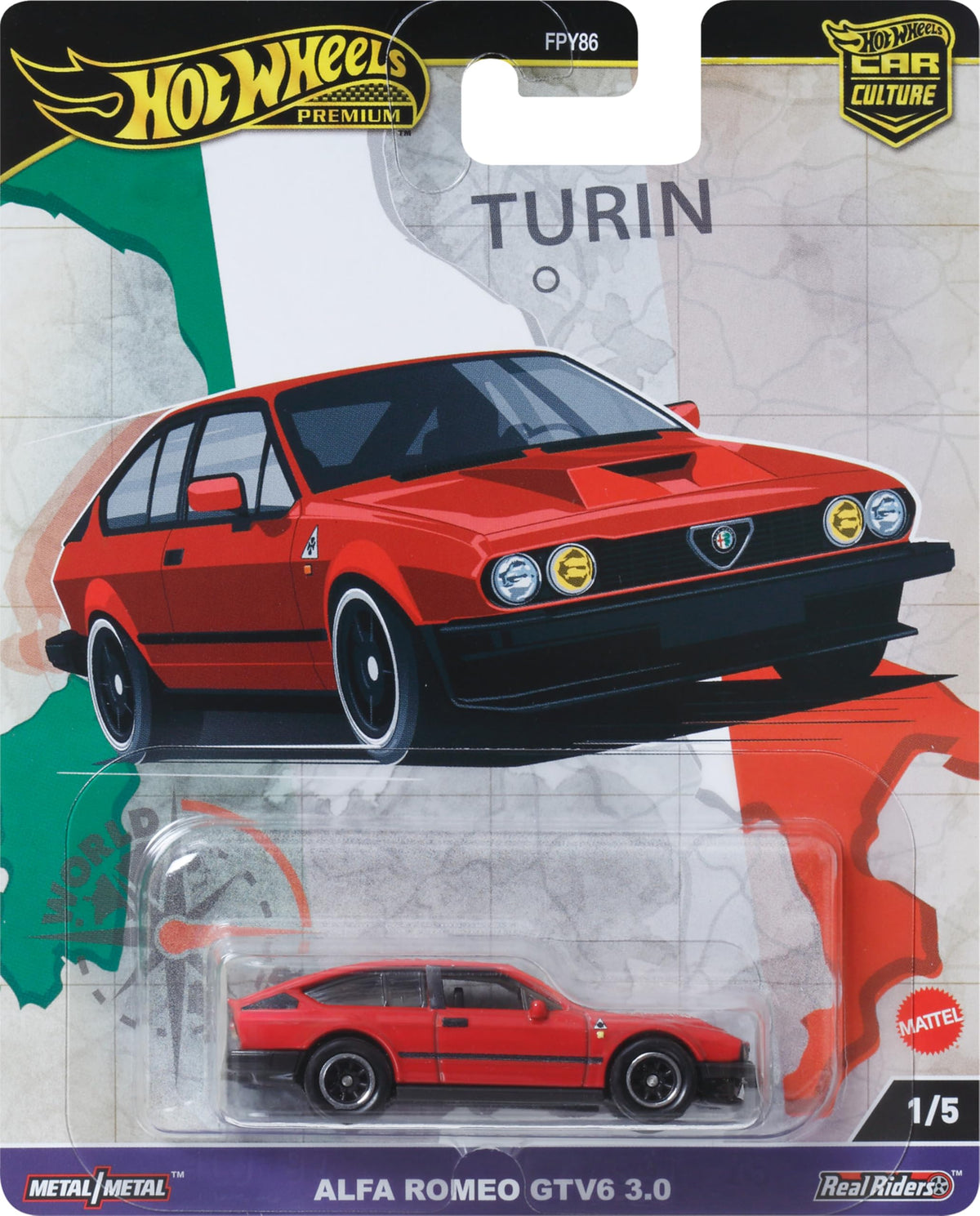 Hot Wheels Premium Car Culture Collectible Toy Car, 1:64 Scale Die-Cast Alfa Romeo GTV 6 3.0, World Tour Vehicle with Real Riders Tires - image 18