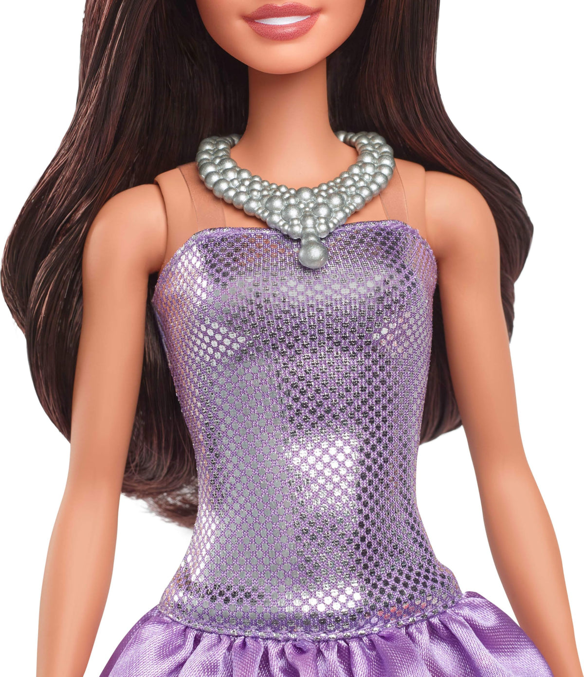 Barbie Fashionistas Doll #234 with Brown Hair, Wearing Sequined Purple Bubble Dress with Satiny Skirt, Silvery Necklace and Heels - image 10