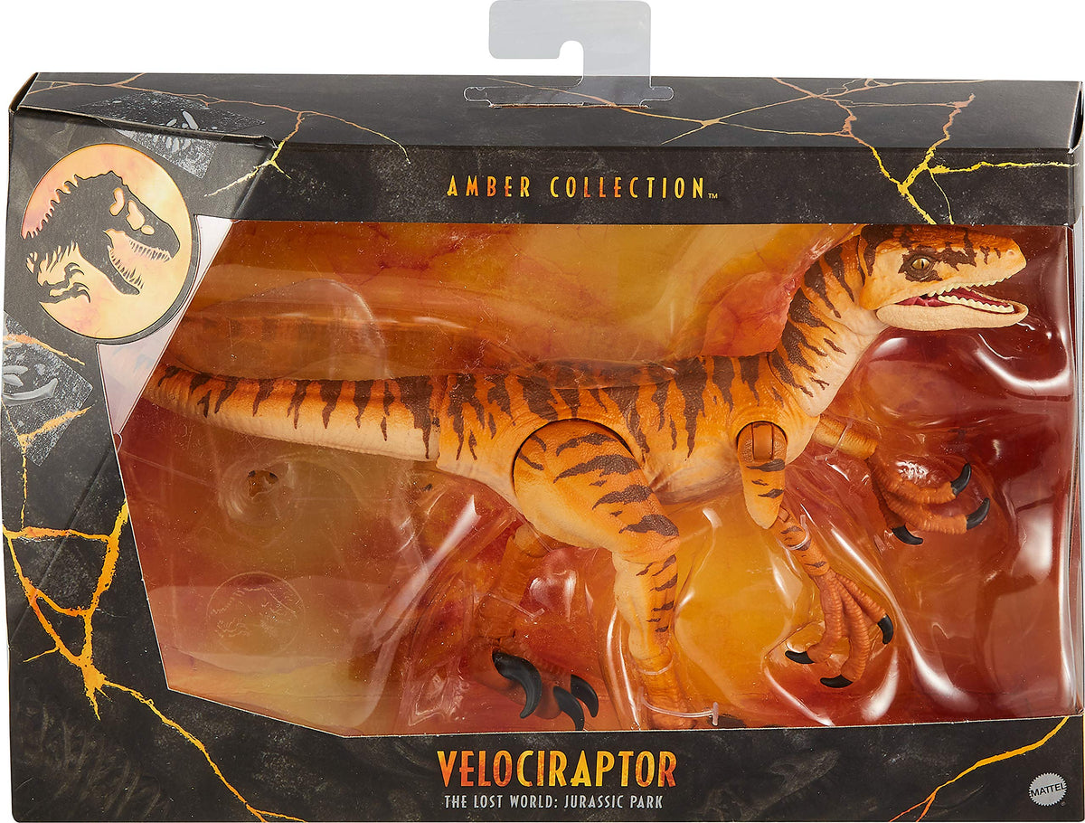 Mattel Jurassic World Toys Amber Collection Tiger Velociraptor 6-in Dinosaur Action Figure, Movie-Authentic Detail, Movable Joints & Figure Display Stand, Collectible Gift 8 Years & Up - image 16