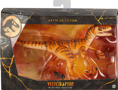 Mattel Jurassic World Toys Amber Collection Tiger Velociraptor 6-in Dinosaur Action Figure, Movie-Authentic Detail, Movable Joints & Figure Display Stand, Collectible Gift 8 Years & Up - image 16