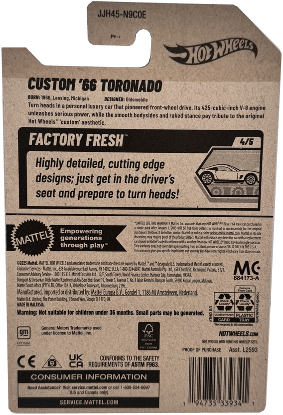 Hot Wheels Custom '66 Toronado [Red] Factory Fresh 4/5, 114/250