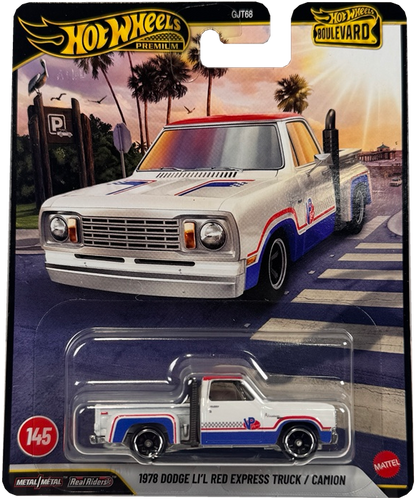 Hot Wheels Premium Boulevard 1978 Dodge LI'L Red Truck #145 with Real Riders Tires & Metal/Metal Body & Chassis