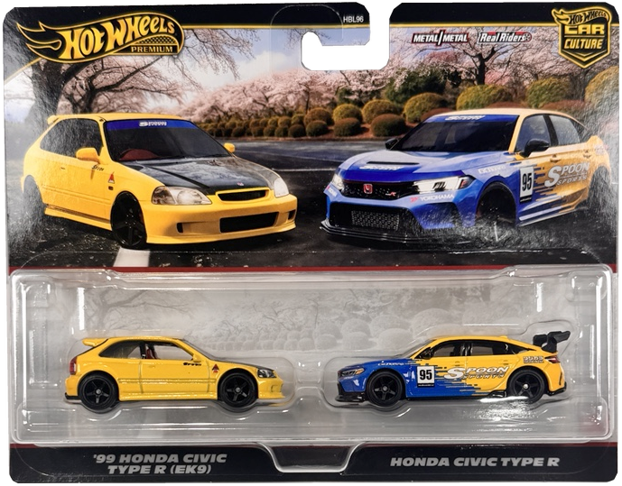 Hot Wheels Premium Car Culture 2 Pack '99 Honda Civic Type R EK9 & Spoon FL5, JBL00