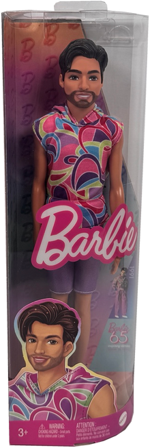 Barbie Fashionistas Ken Doll #227 with Look Inspired by The Totally Hair Look, Brunette with Short Beard & Slender Body Type, 65th Anniversary Collectible