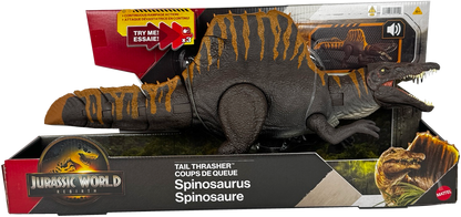 Jurassic World Rebirth Tail Thrasher Spinosaurus Dinosaur Action Figure with 2 Attack Moves, JGB57