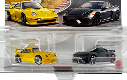 Hot Wheels HRR82 Premium 2 Pack Porsche 993 GT2/ Porsche 718 Cayman GT4 Vehicle Toy Minicar 3 Years Old and Up Multi