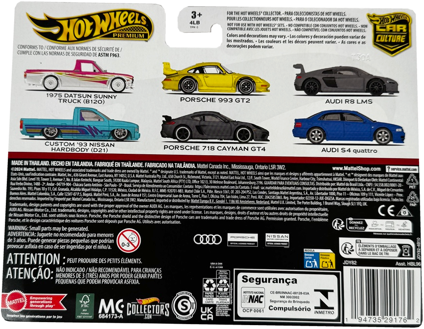 Hot Wheels JDY82 Premium 2 Pack Audi S4 Quattro/Audi R8 LMS Vehicle Toy Minicar 3 Years Old and Up Mult