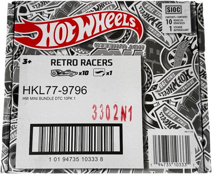 Hot Wheels Retro Racers 10-Pack Die-Cast Vehicles with 1 Sticker, Ages 3+, HKL77-9796