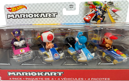 Hot Wheels Mario Kart Set Of 4: Waluigi, Toad, Light-Blue Yoshi, and Diddy Kong, GXX98