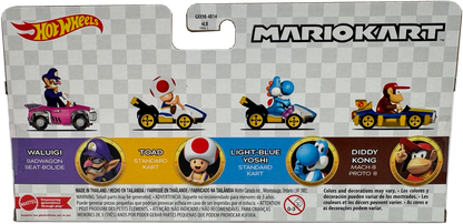 Hot Wheels Mario Kart Set Of 4: Waluigi, Toad, Light-Blue Yoshi, and Diddy Kong, GXX98