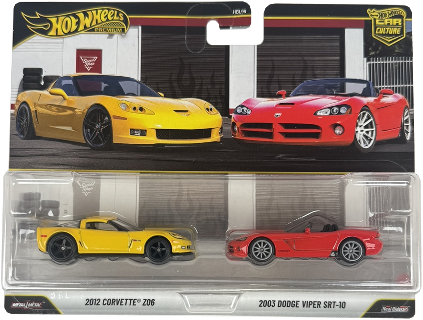 Hot Wheels Premium Car Culture 2-Pack 2003 Dodge Viper SRT-10 & 2012 Corvette Z06, JHW54