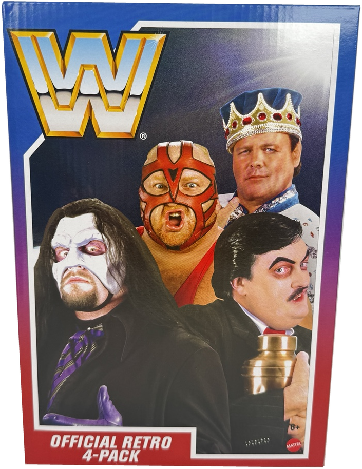 WWE Retro Action Figures 4-Pack Bundle: Undertaker, Paul Bearer, Vader, and Jerry “The King” Lawler™, HMC58