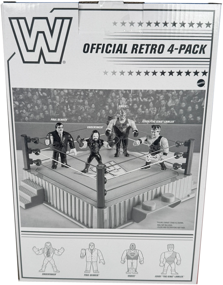 WWE Retro Action Figures 4-Pack Bundle: Undertaker, Paul Bearer, Vader, and Jerry “The King” Lawler™, HMC58