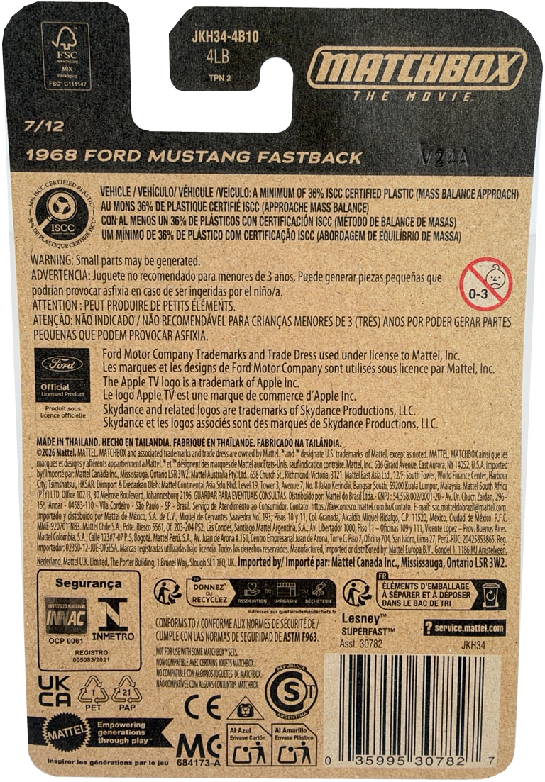 2026 Matchbox The Movie 1968 Ford Mustang Fastback [Green], 7/12, JKH34