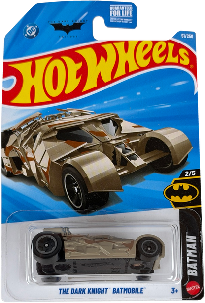 2026 Hot Wheels The Dark Knight Batmobile, Batman 2/5, 51/250 in blister pack on a classic blue, red and yellow Hot Wheels branded card.