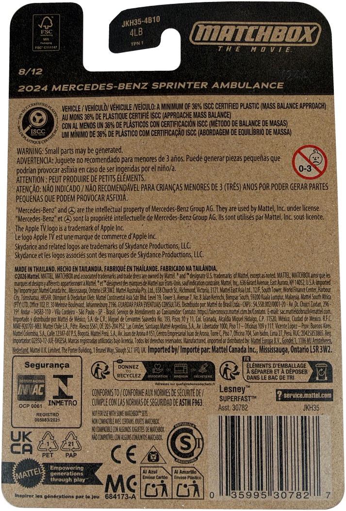 2026 Matchbox The Movie 2024 Mercedes-Benz Sprinter Ambulance [White], 8/12, JKH35