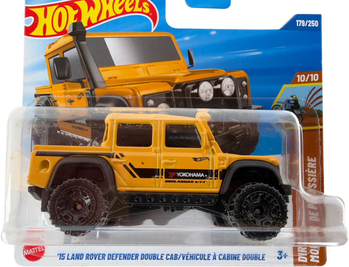 Hot Wheels '15 Land Rover Defender Double Cab [Yellow], Dirt 10/10, 179/250, JBC00 - Short Card