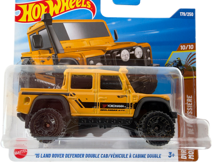 Hot Wheels '15 Land Rover Defender Double Cab [Yellow], Dirt 10/10, 179/250, JBC00 - Short Card