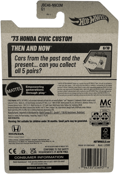 Hot Wheels '73 Honda Civic Custom Super Treasure Hunt, Then And Now 9/10, 231/250 - Westside Toys