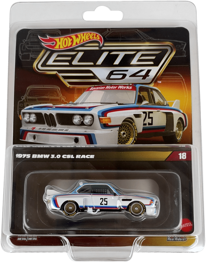 Hot Wheels Elite 64 1975 BMW 3.0 CSL Race, JCP42 - Westside Toys
