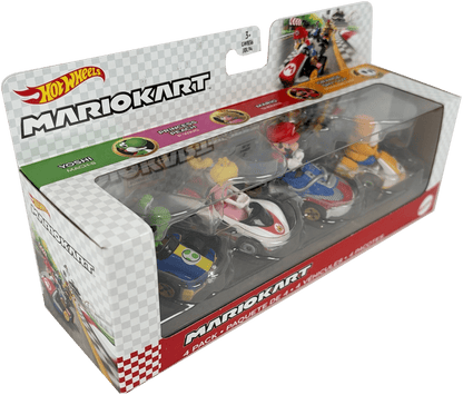 Hot Wheels Mario Kart Set Of 4: Yoshi, Princess Peach, Mario, and Orange Shy Guy, GWB38 - Westside Toys