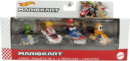 Hot Wheels Mario Kart Set Of 4: Yoshi, Princess Peach, Mario, and Orange Shy Guy, GWB38 - Westside Toys