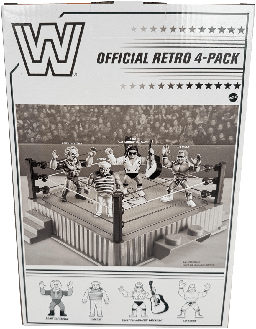 WWE Retro Action Figure 4-Pack Bundle: Lex Luger, Greg "The Hammer" Valentine, Doink the Clown, and Tugboat, HMC57 - Westside Toys