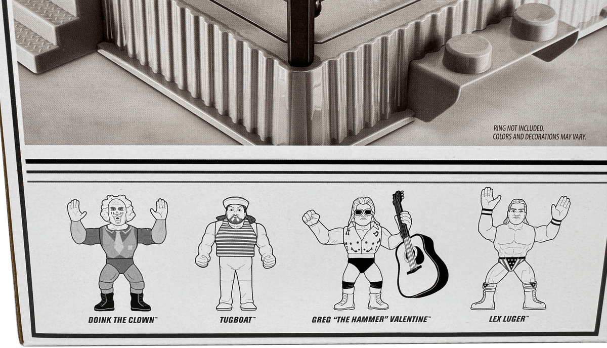 WWE Retro Action Figure 4-Pack Bundle: Lex Luger, Greg "The Hammer" Valentine, Doink the Clown, and Tugboat, HMC57 - Westside Toys